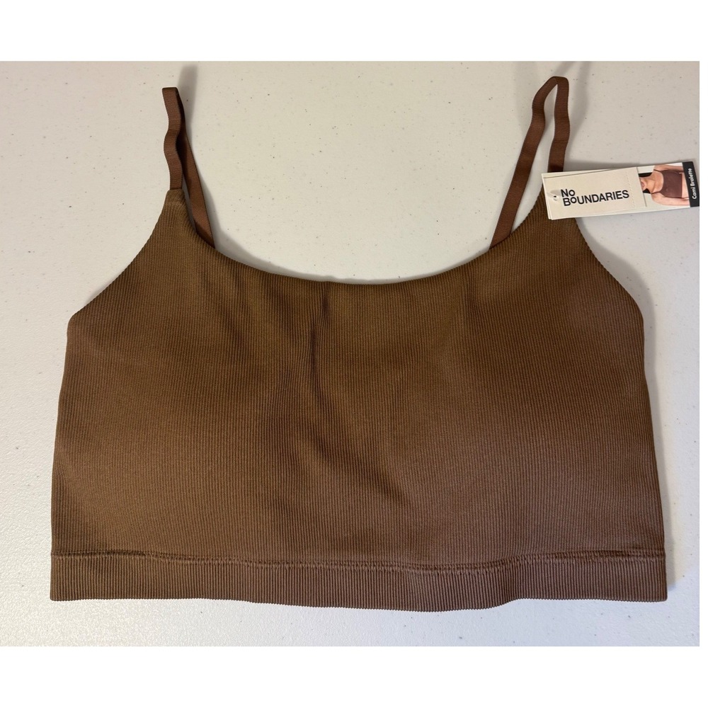 No Boundaries Cami Bralette Women XXXL Brown Seamless Ribbed‎ Crop Top NEW